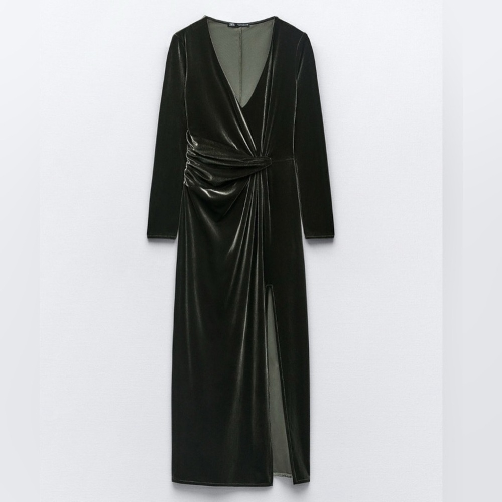 Zara Elegant Green Velvet Knotted Dress